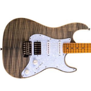 Jet Guitars JS-450 TBK Flame Top / Roasted Maple HSS - Transparent Black